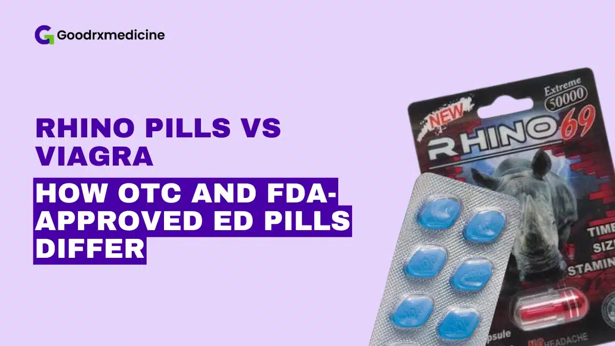 Rhino 69 supplement package and blue pills.