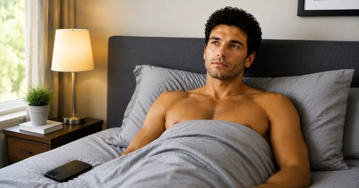 Man lying awake in bed