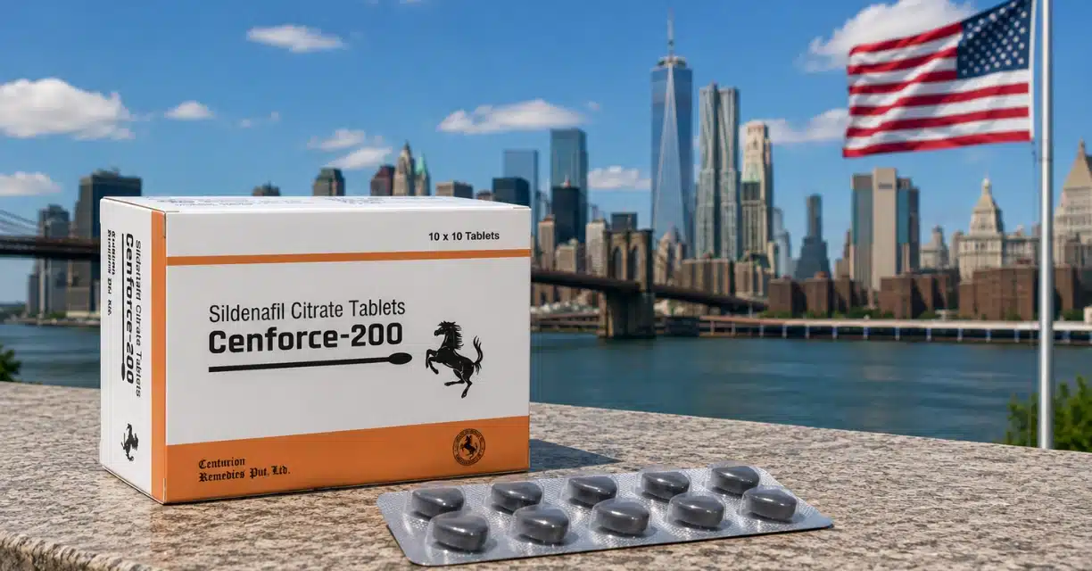 Cenforce 200 mg displayed with United States skyline