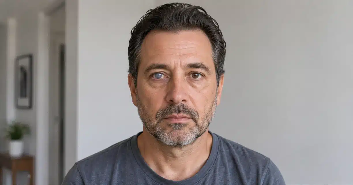Concerned man considering glaucoma-related vision loss
