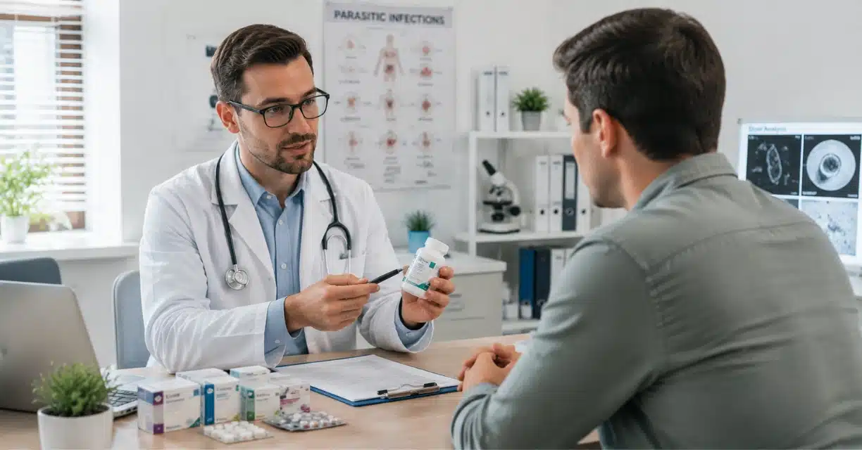 Doctor explaining safe parasitic infection treatment options to a patient