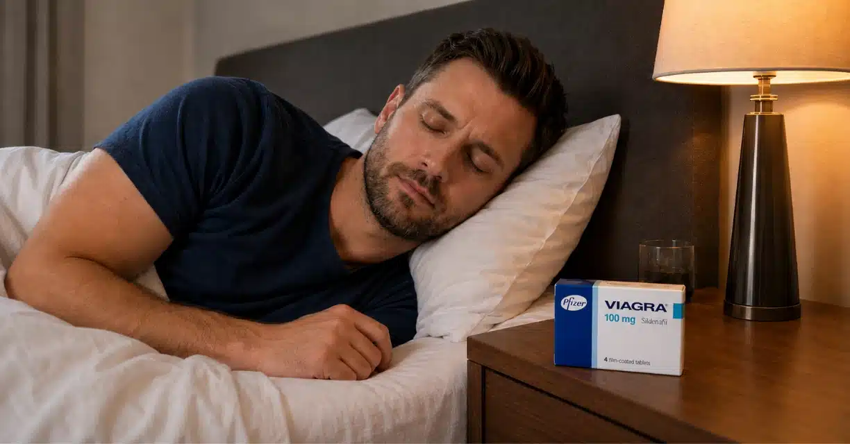 Man asleep beside Viagra box after taking a dose