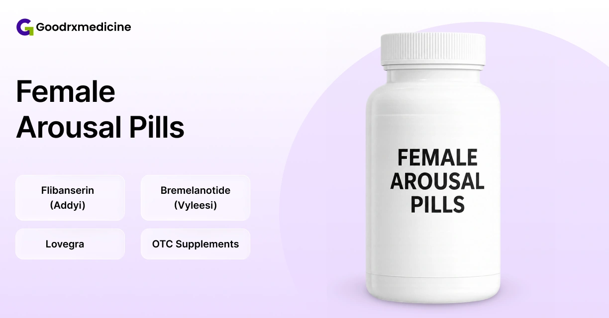 Female arousal pills bottle beside libido treatment options
