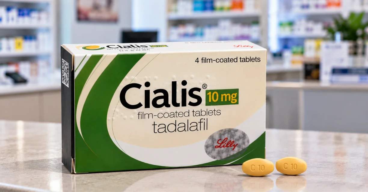Cialis 20 mg tadalafil tablets displayed on a countertop in Paris