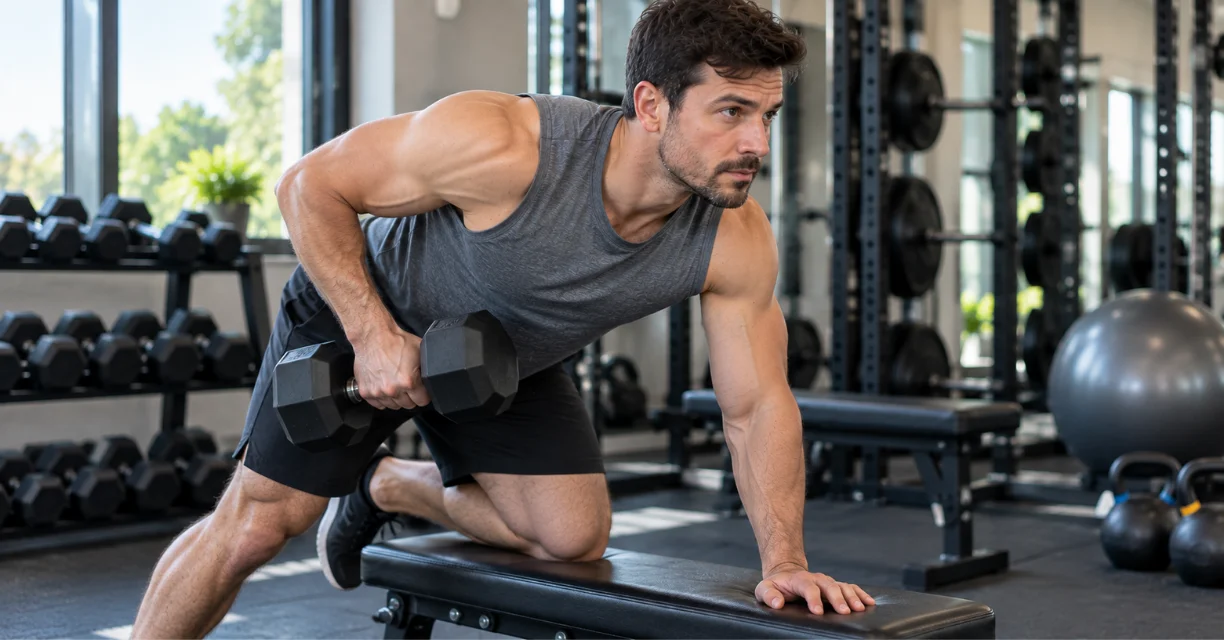 Man exercising with dumbbells to support natural testosterone levels
