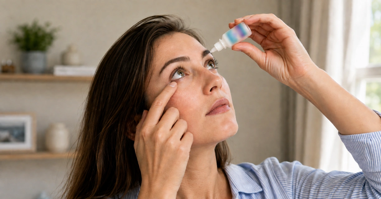 Woman applying eye drops for eye floaters