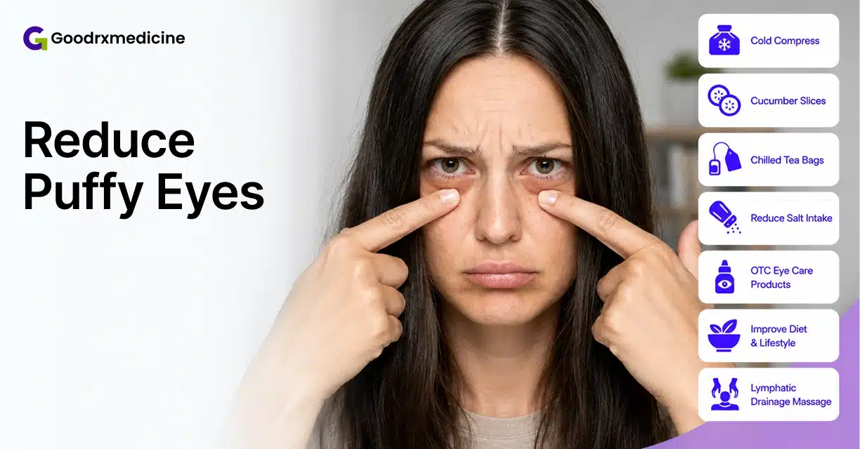 Woman with puffy eyes exploring eye care solutions
