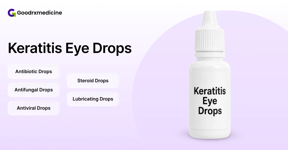Keratitis eye drops bottle with antibiotic, antifungal and other treatment types