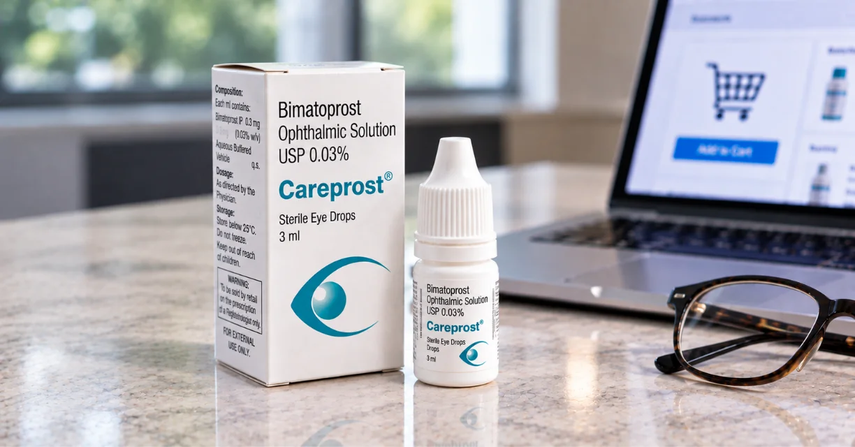 Careprost bimatoprost ophthalmic solution box and eye drops for online purchase
