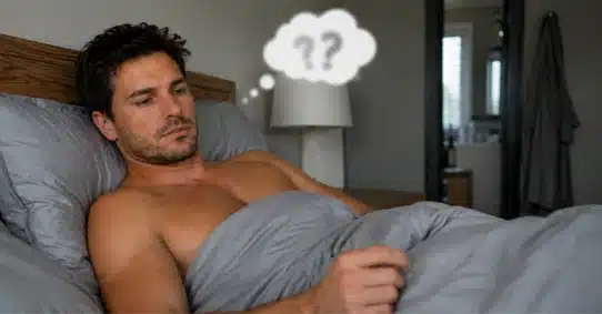 Man lying in bed thinking about masturbation questions
