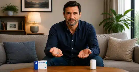 Man holding two pills