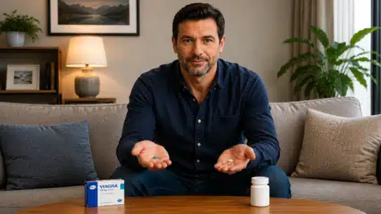 Man holding two pills