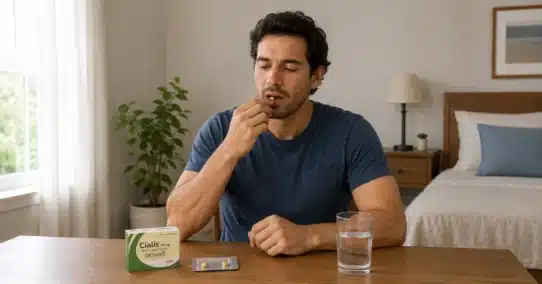 Man taking cialis tablet