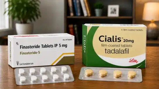 Cialis 20 mg and Finasteride 5 mg tablets shown together