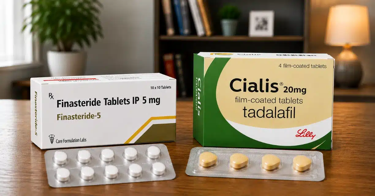 Cialis 20 mg and Finasteride 5 mg tablets shown together