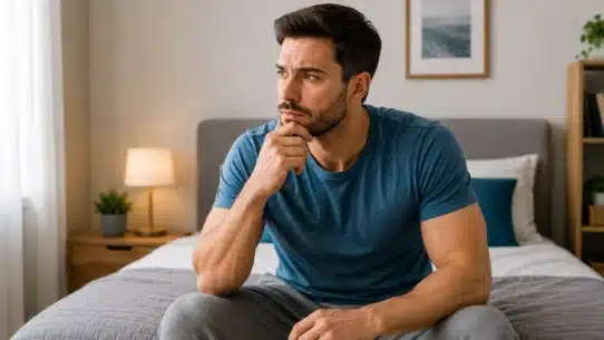 Thoughtful man considering whether Cialis increases penis size