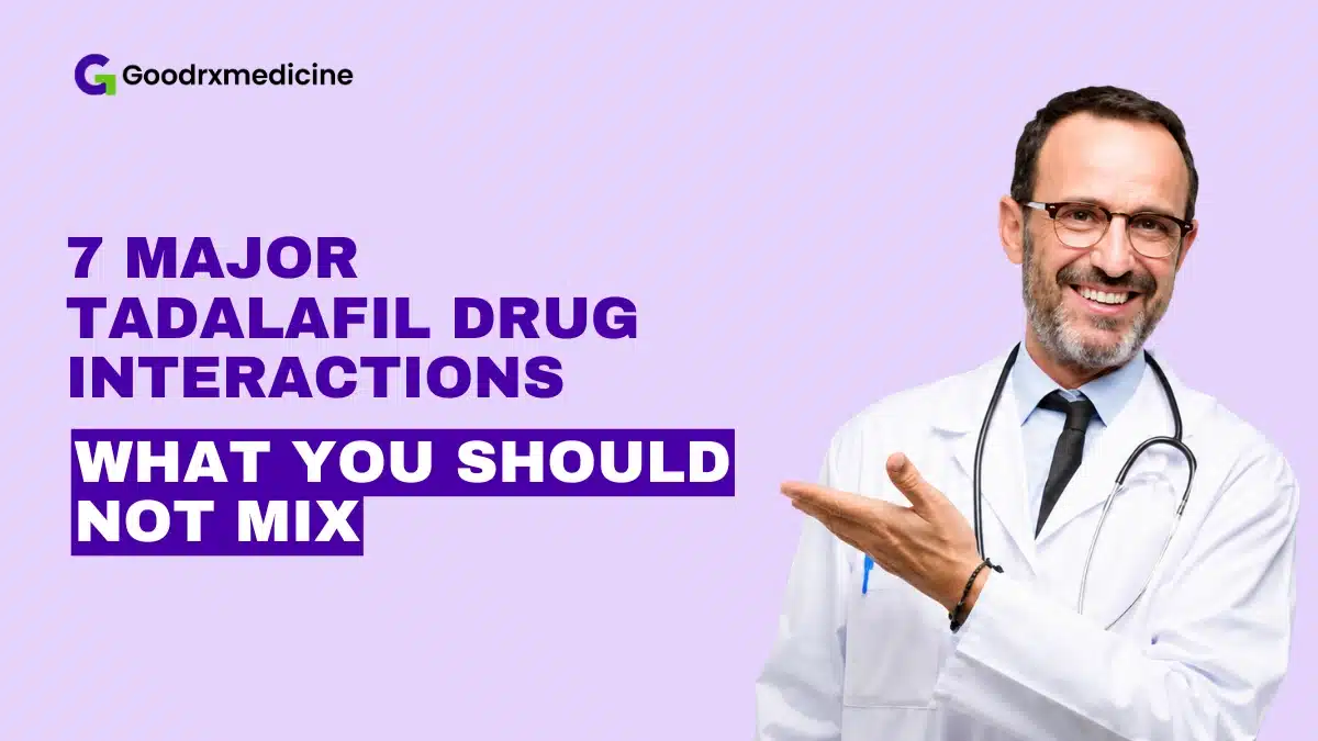 Smiling doctor in a white coat gesturing to the side