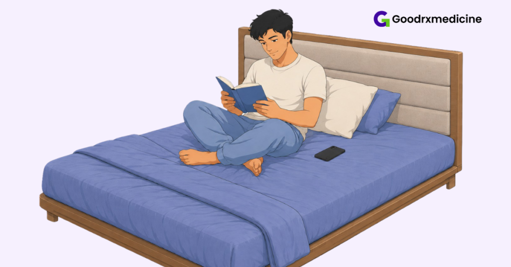 Man avoiding masturbation before sex while sitting on bed