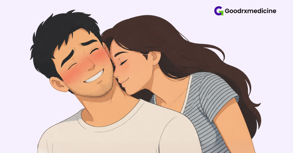 Couple using affectionate foreplay to build sexual arousal