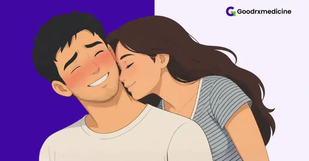 Couple using affectionate foreplay to build sexual arousal