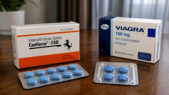 Cenforce 150 mg and Viagra 100 mg boxes with tablets