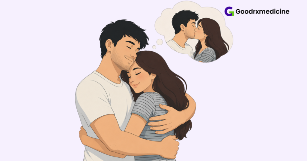 Couple embracing to improve focus during sexual intimacy