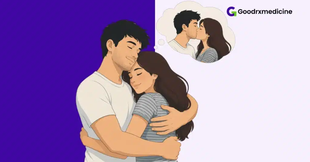 Couple embracing to improve focus during sexual intimacy