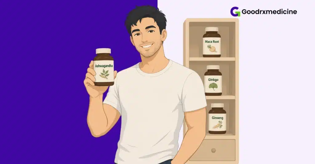 Man holding ashwagandha supplement bottle for sexual wellness
