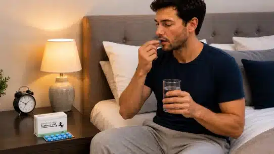Man taking Cenforce 100 with water at the recommended time