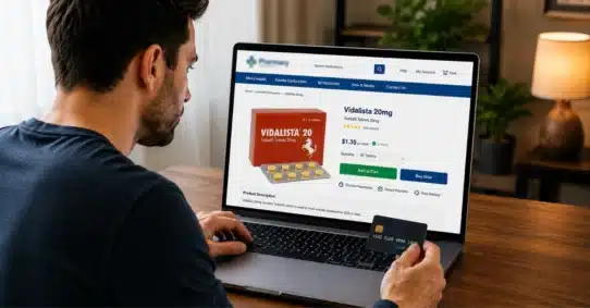 Man viewing Vidalista online without prescription on laptop