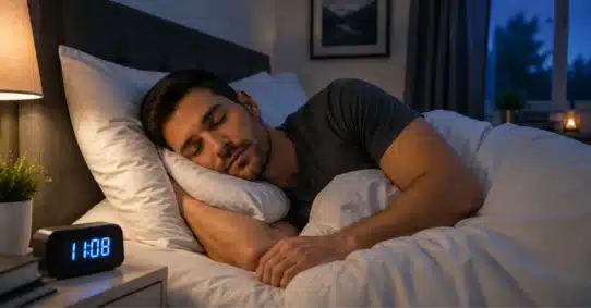 Sleeping man at night highlighting sleep and testosterone connection