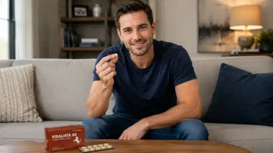 Man holding Vidalista 20 tablet for erectile dysfunction treatment
