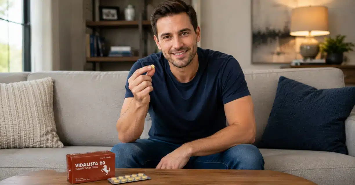 Man holding Vidalista 20 tablet for erectile dysfunction treatment