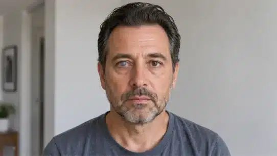 Concerned man considering glaucoma-related vision loss