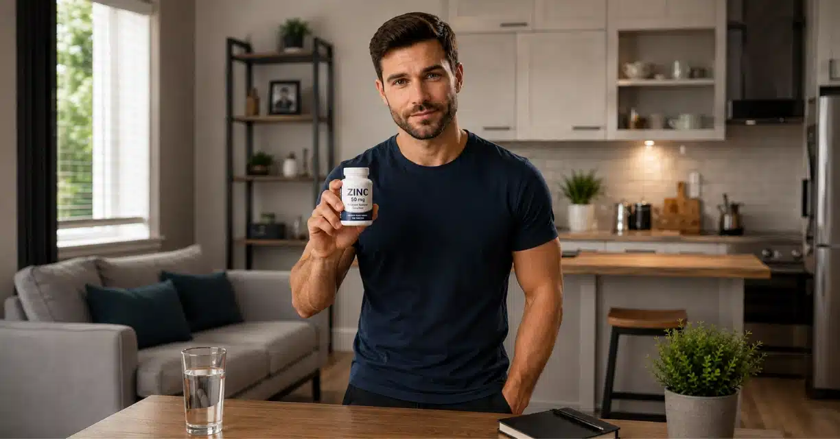 Man holding zinc supplement for testosterone support