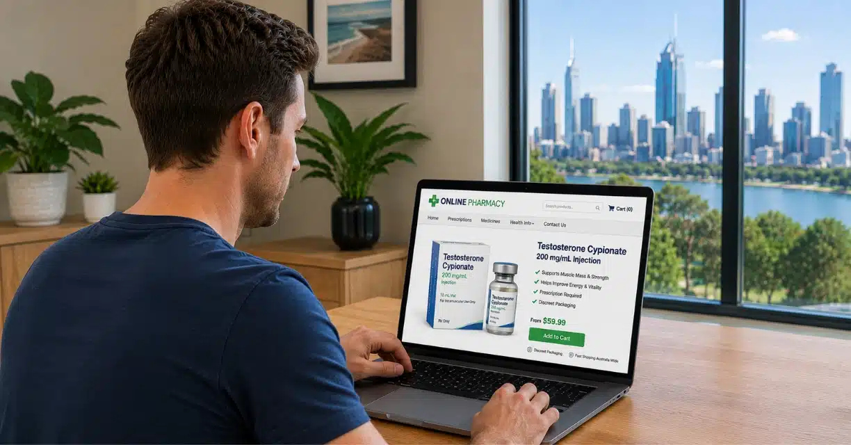 Man shopping online for testosterone from a pharmacy website