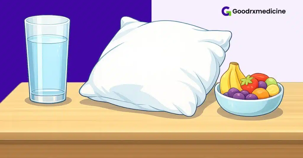 Water, fruit, and rest setup promoting eye health