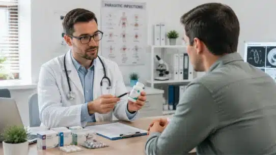 Doctor explaining safe parasitic infection treatment options to a patient