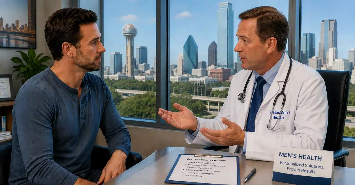 Doctor explaining erectile dysfunction treatment options in Dallas