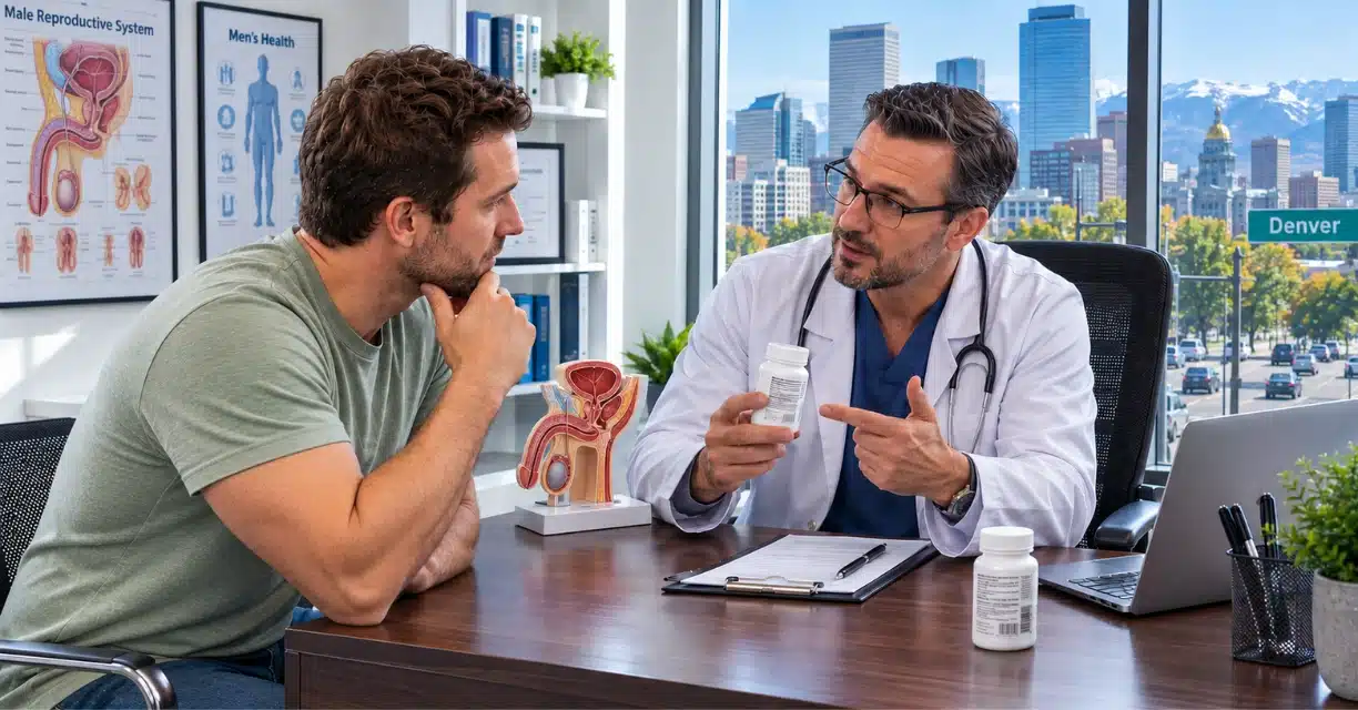Doctor discussing erectile dysfunction treatment with man in Denver