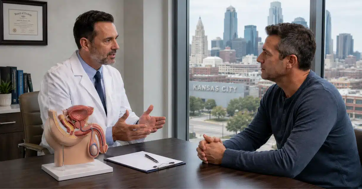 Doctor discussing erectile dysfunction treatment with man in Kansas City