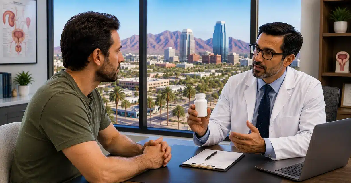 Doctor discussing erectile dysfunction care with man in Phoenix