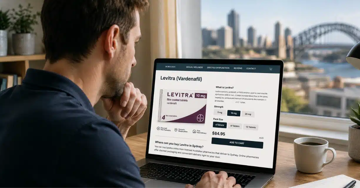 Man viewing Levitra purchase options online in Sydney