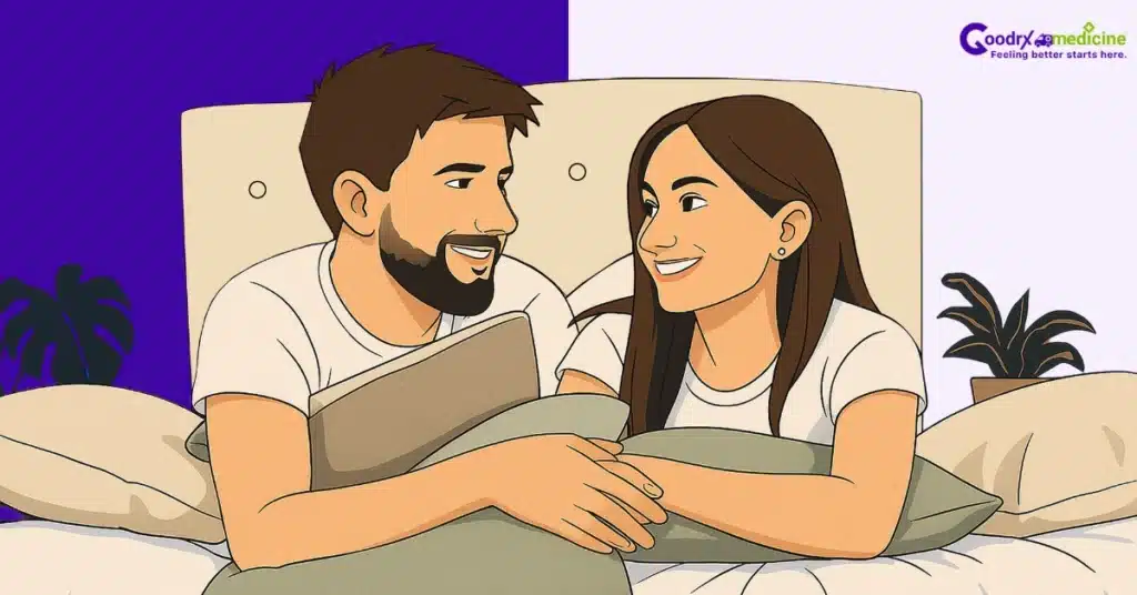 Two partners enjoying laughter in bed