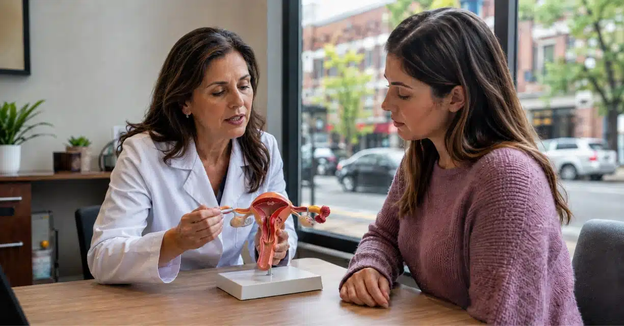 Doctor discussing PCOS treatment with woman in Melbourne clinic