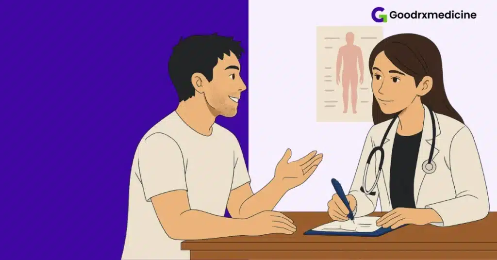 Man sitting with a doctor in a clinic to discuss supplement safety