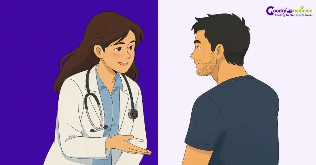 Man discussing stamina supplements with doctor