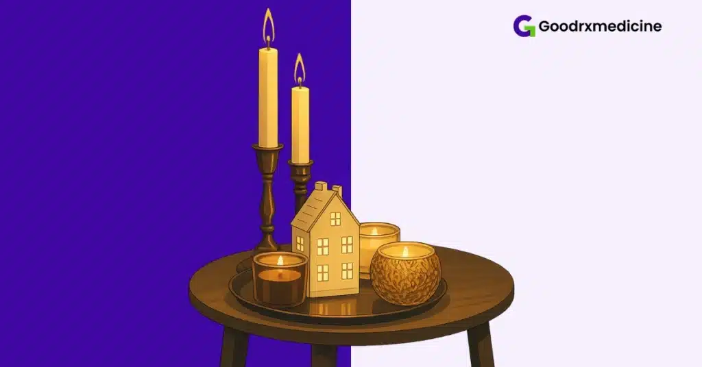 Flickering candles on a nightstand creating romantic mood lighting