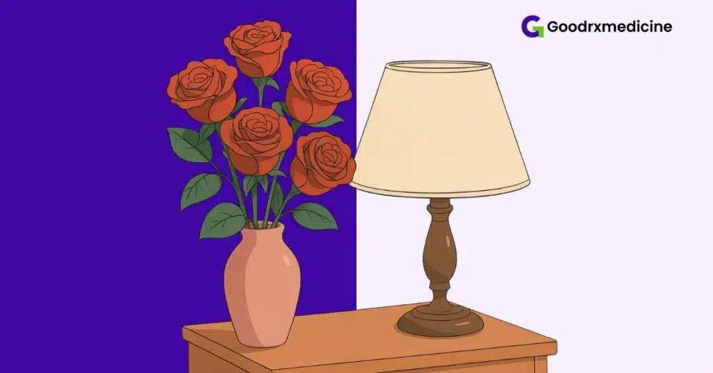 Roses in a vase beside a softly lit lamp creating romantic bedroom decor