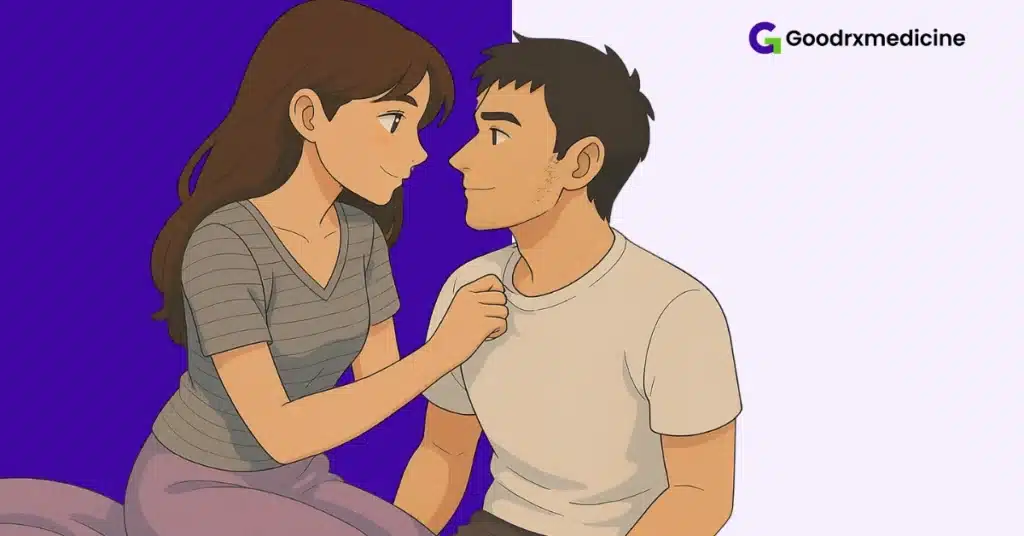 Woman tugging her partner closer, showing interest and desire